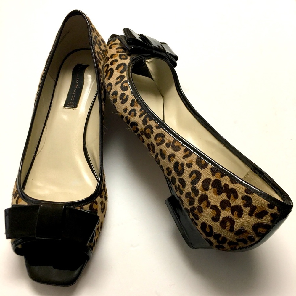Steve Madden Gypsey Genuine Leather Square Toe Flats Size 13 Brown Leopard Print